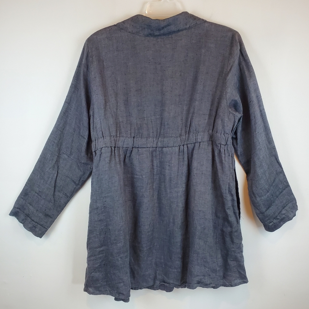 FLAX Gray 100% Linen Button Down Blouse Top Size Small Womens - Picture 6 of 10
